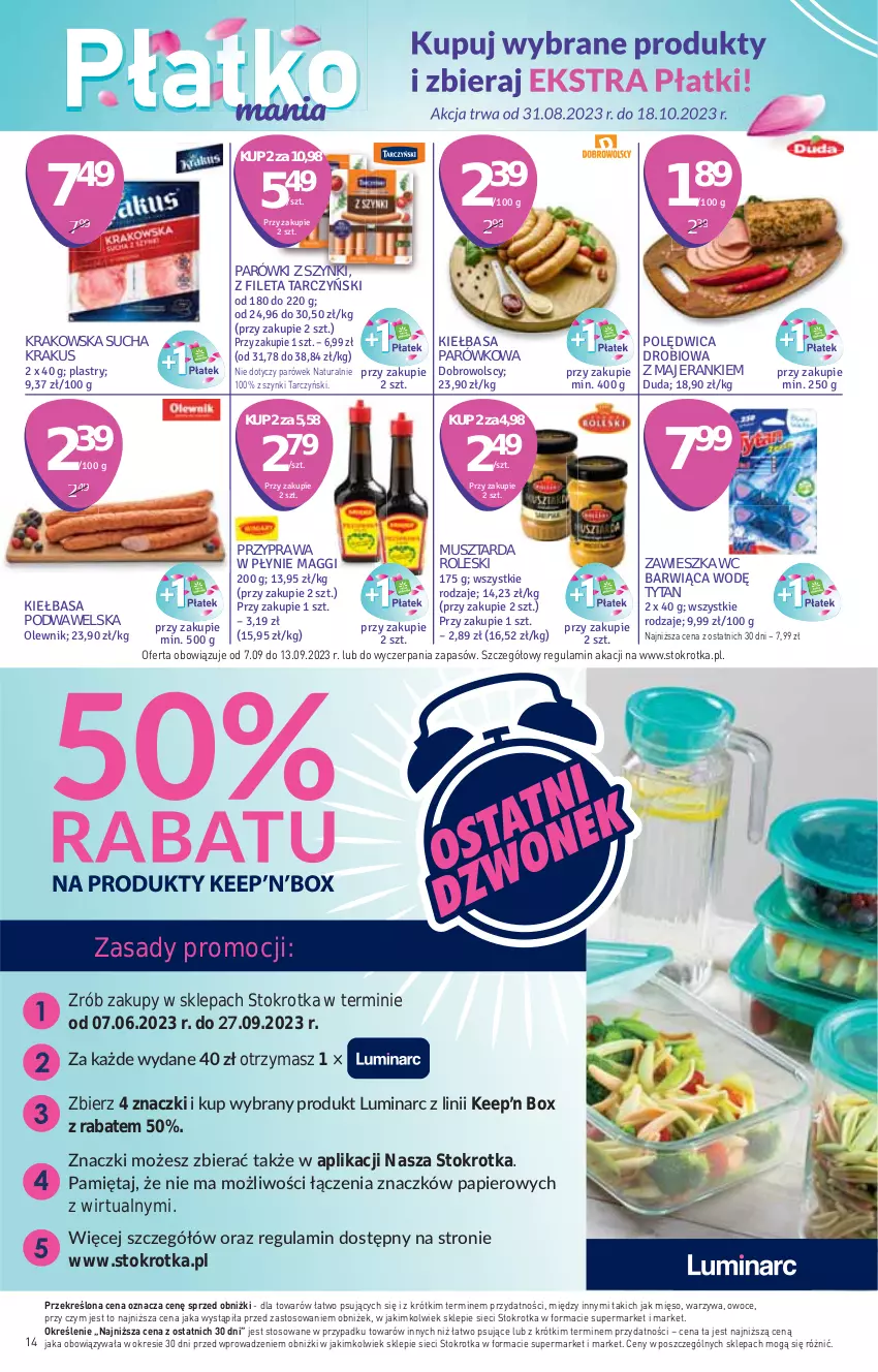 Gazetka promocyjna Stokrotka - Market - ważna 07.09 do 13.09.2023 - strona 19 - produkty: Krakus, Mięso, Mus, Musztarda, Owoce, Parówki, Parówki z szynki, Tarczyński, Tytan, Warzywa, Wawel