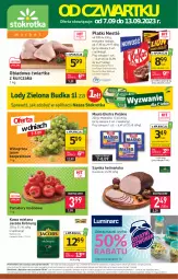 Gazetka promocyjna Stokrotka - Market - Gazetka - ważna od 13.09 do 13.09.2023 - strona 1 - produkty: Kurczak, Cheerios, Warzywa, Corn flakes, Mus, Kawa mielona, Kawa, Mlekovita, Jacobs Krönung, Lion, Szynka, Winogrona, Cini Minis, Owoce, Jacobs, Wino, Masło, Pomidory, Mięso, Nestlé, Mleko