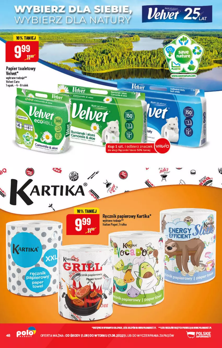 Gazetka promocyjna PoloMarket - Gazetka pomocyjna - ważna 01.06 do 07.06.2022 - strona 48 - produkty: Papier, Papier toaletowy, Ręcznik, Velvet