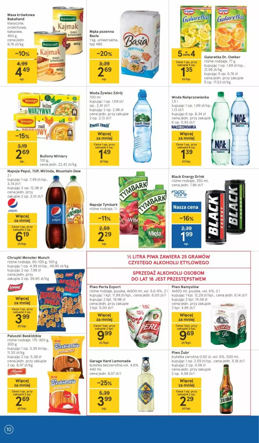 Gazetka promocyjna Tesco - Tesco gazetka - przyszły tydzień - ważna 04.03 do 10.03.2021 - strona 10 - produkty: Bakalland, Basia, Beskidzki, Bulion, Chrupki, Gra, Kakao, Lack, Lion, Mąka, Mąka pszenna, Masa krówkowa, Monster Munch, Nałęczowianka, Namysłów, Napoje, Perła, Piwa, Piwo, Por, Tymbark, Winiary, Woda