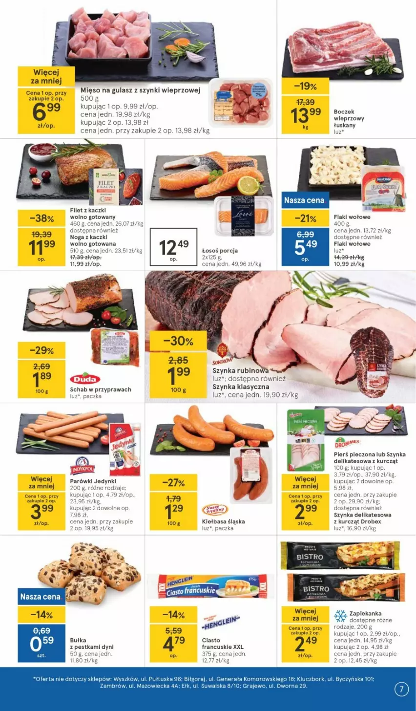 Gazetka promocyjna Tesco - Tesco gazetka - przyszły tydzień - ważna 04.03 do 10.03.2021 - strona 7 - produkty: Boczek, Boczek wieprzowy, Bułka, Flaki, Flaki wołowe, Kiełbasa, Kiełbasa śląska, Mięso, Mięso na gulasz, Noga z kaczki, Parówki, Piec, Por, Szynka, Szynka delikatesowa, Top, Zapiekanka