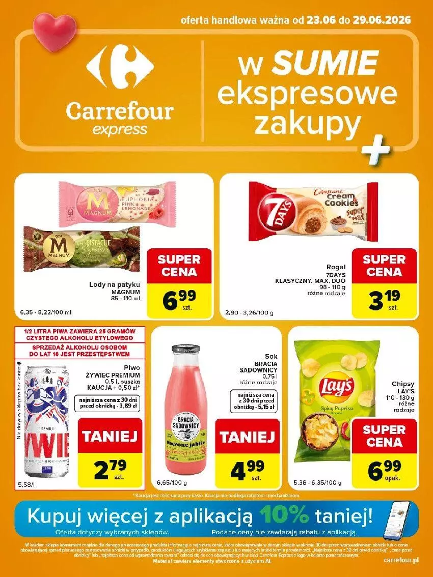 Gazetka promocyjna Carrefour - Gazetka Express w SUMIE ekspresowe zakupy - ważna 23.06 do 29.06.2026 - strona 2 - produkty: Chipsy, Fa, Gra, Lody, Piwa, Rogal, Sok
