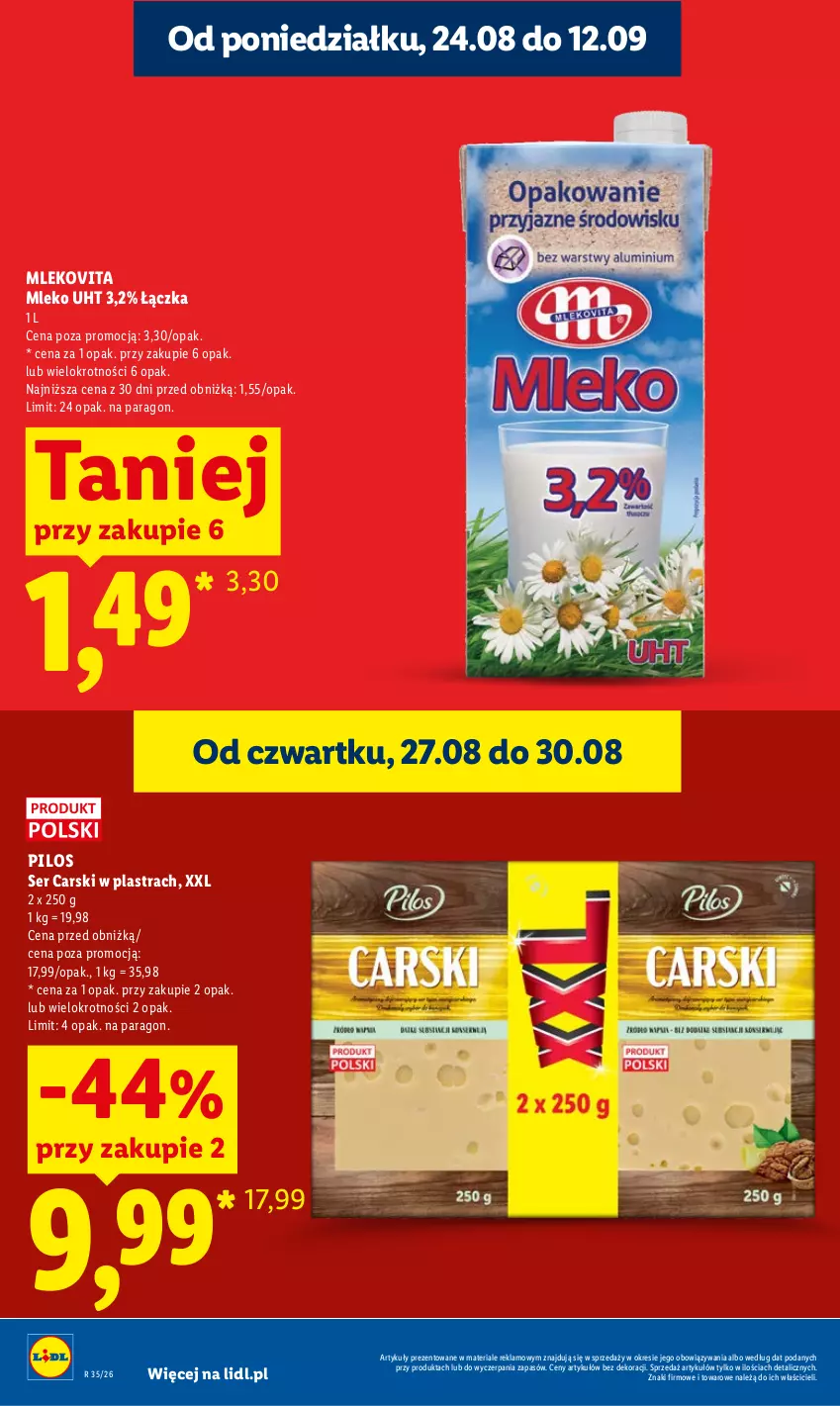 Gazetka promocyjna Lidl - Gazetka ważna od 27.08 do 30.08 - ważna 27.08 do 30.08.2026 - strona 12 - produkty: Cars, Mleko, Mlekovita, Pilos, Ser