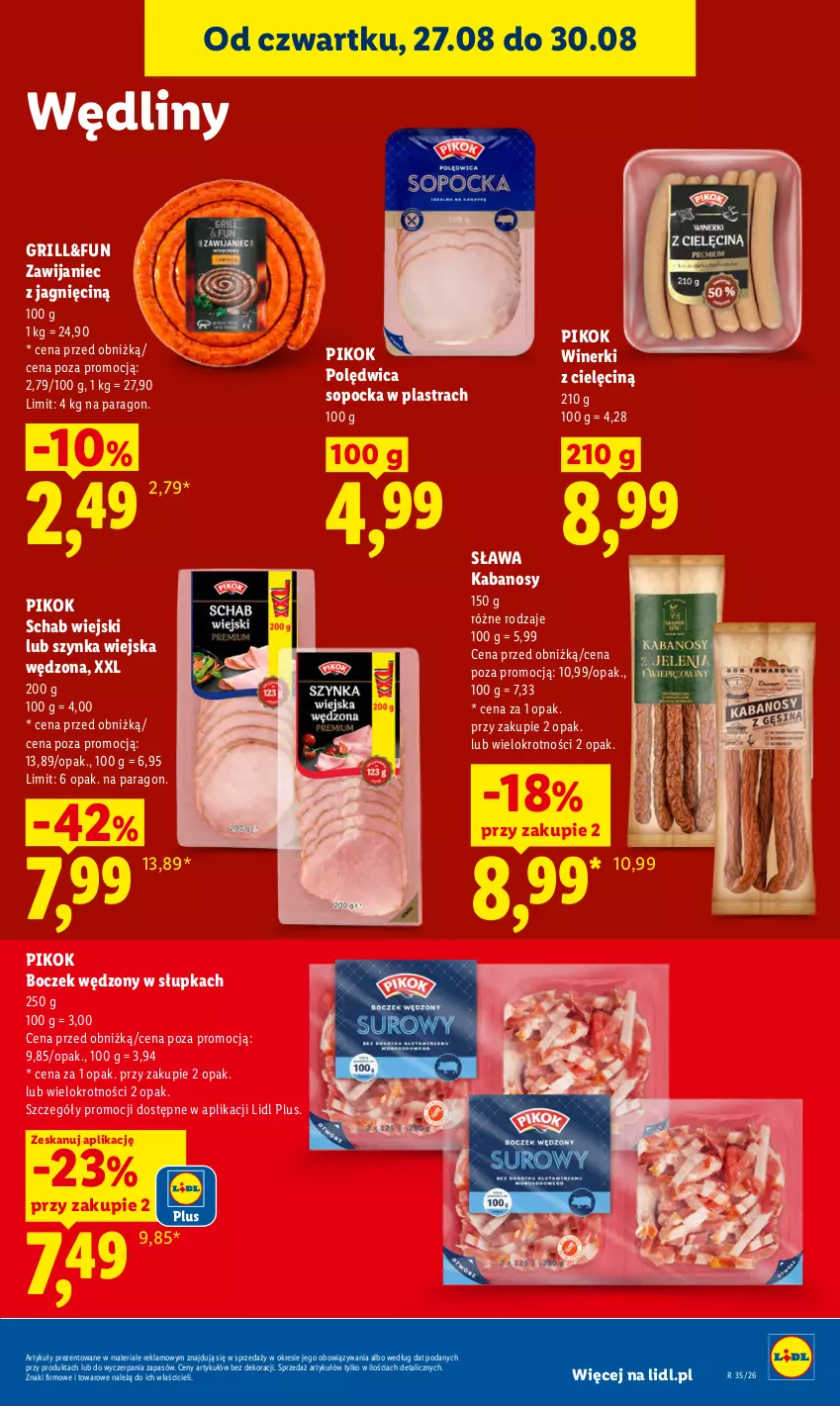 Gazetka promocyjna Lidl - Gazetka ważna od 27.08 do 30.08 - ważna 27.08 do 30.08.2026 - strona 51 - produkty: Boczek, Grill, Kabanos, PIKOK, Polędwica, Szynka