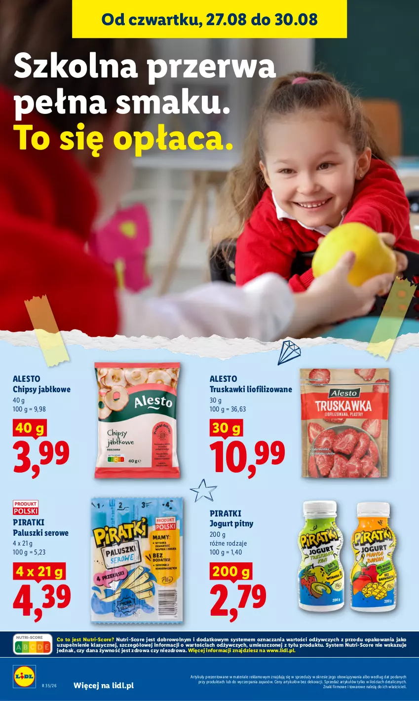 Gazetka promocyjna Lidl - Gazetka ważna od 27.08 do 30.08 - ważna 27.08 do 30.08.2026 - strona 58 - produkty: Chipsy, Jogurt, Jogurt pitny, Ser, Truskawki