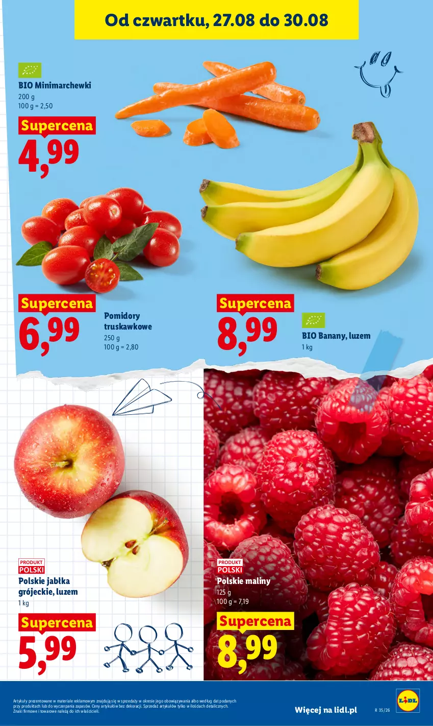 Gazetka promocyjna Lidl - Gazetka ważna od 27.08 do 30.08 - ważna 27.08 do 30.08.2026 - strona 59 - produkty: Banany, Jabłka, Maliny, Pomidory