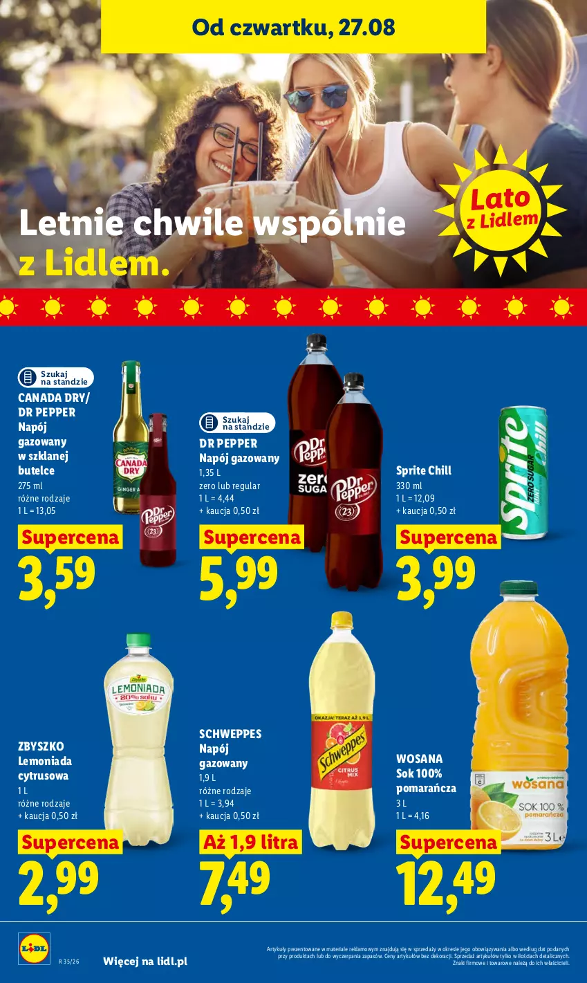 Gazetka promocyjna Lidl - Gazetka ważna od 27.08 do 30.08 - ważna 27.08 do 30.08.2026 - strona 64 - produkty: Lemoniada, Napój, Napój gazowany, Schweppes, Sok, Sprite, Wosana