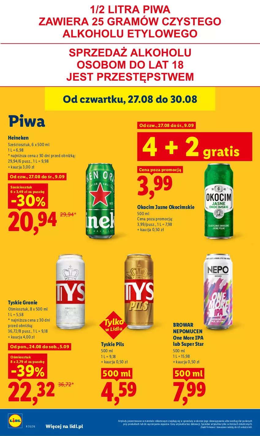 Gazetka promocyjna Lidl - Gazetka ważna od 27.08 do 30.08 - ważna 27.08 do 30.08.2026 - strona 66 - produkty: Gra, Heineken, Koc, Okocim, Piwa, Tyskie