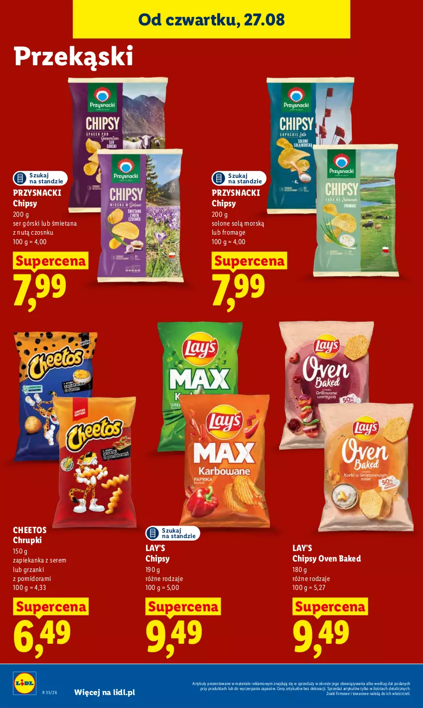 Gazetka promocyjna Lidl - Gazetka ważna od 27.08 do 30.08 - ważna 27.08 do 30.08.2026 - strona 70 - produkty: Cheetos, Chipsy, Chrupki, Lay’s, Przysnacki, Ser, Zapiekanka