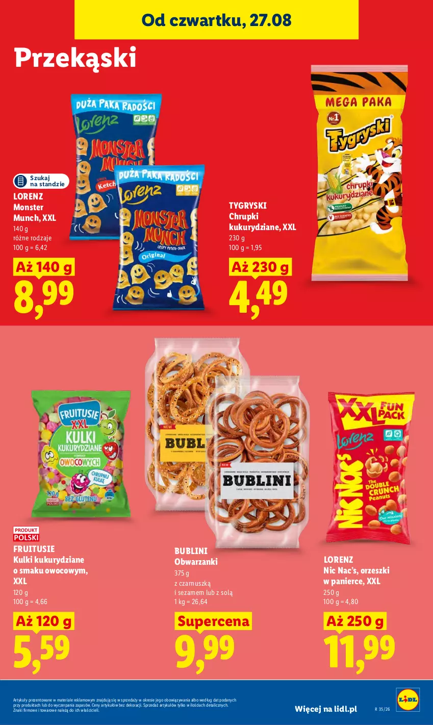 Gazetka promocyjna Lidl - Gazetka ważna od 27.08 do 30.08 - ważna 27.08 do 30.08.2026 - strona 71 - produkty: Chrupki, Gry, Lorenz, Monster Munch, Orzeszki, Sezam