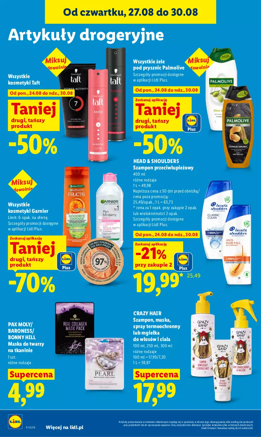 Gazetka promocyjna Lidl - Gazetka ważna od 27.08 do 30.08 - ważna 27.08 do 30.08.2026 - strona 82 - produkty: Garnier, Maska, Maska do twarzy, Palmolive, Pax, Szampon, Taft