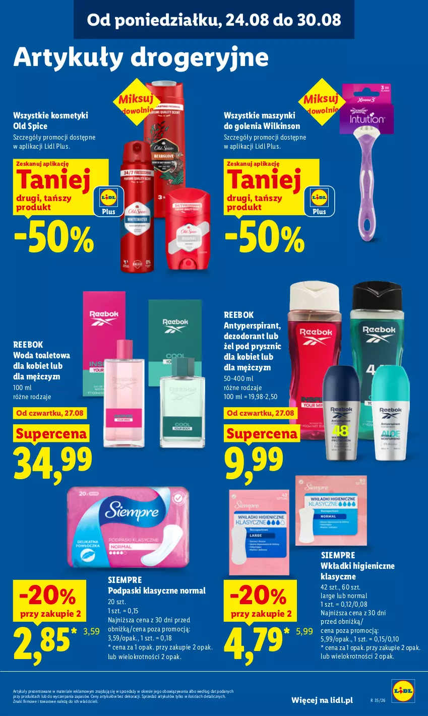 Gazetka promocyjna Lidl - Gazetka ważna od 27.08 do 30.08 - ważna 27.08 do 30.08.2026 - strona 83 - produkty: Antyperspirant, Dezodorant, Old Spice, Podpaski, Wkładki, Woda, Woda toaletowa