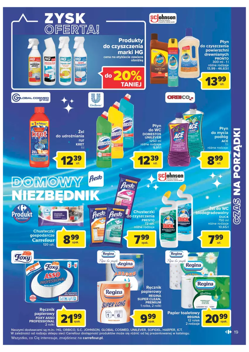 Gazetka promocyjna Carrefour - Gazetka Carrefour - ważna 08.11 do 19.11.2022 - strona 21 - produkty: BIC, Chusteczki, Domestos, Foxy, Gin, Gra, LG, Papier, Papier toaletowy, Presto, Pronto, Ręcznik, Rolki, Sos