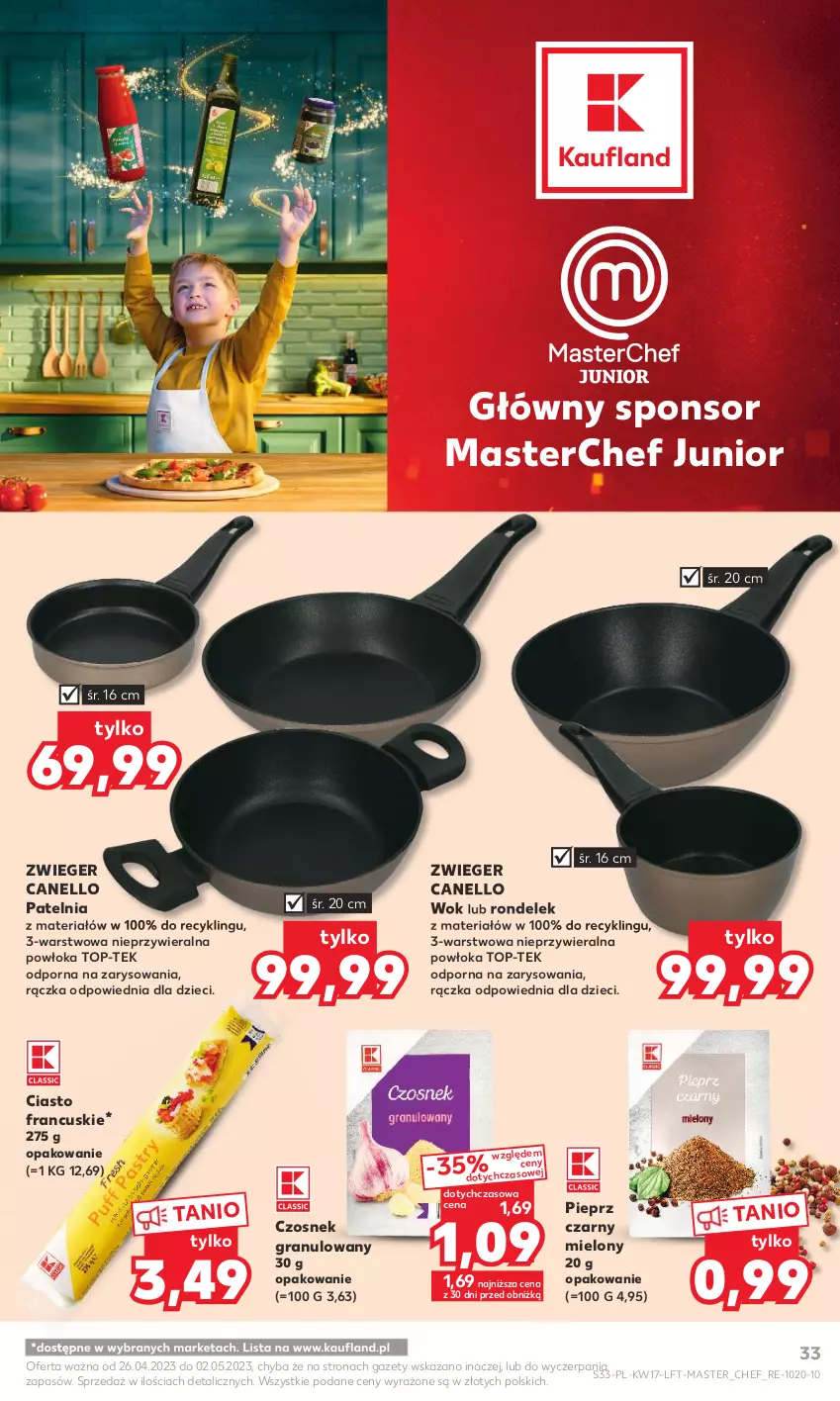 Gazetka promocyjna Kaufland - Gazetka tygodnia - ważna 26.04 do 02.05.2023 - strona 33 - produkty: Ciasto francuskie, Czosnek, Czosnek granulowany, Dzieci, Gra, Patelnia, Pieprz, Por, Rondel, Top