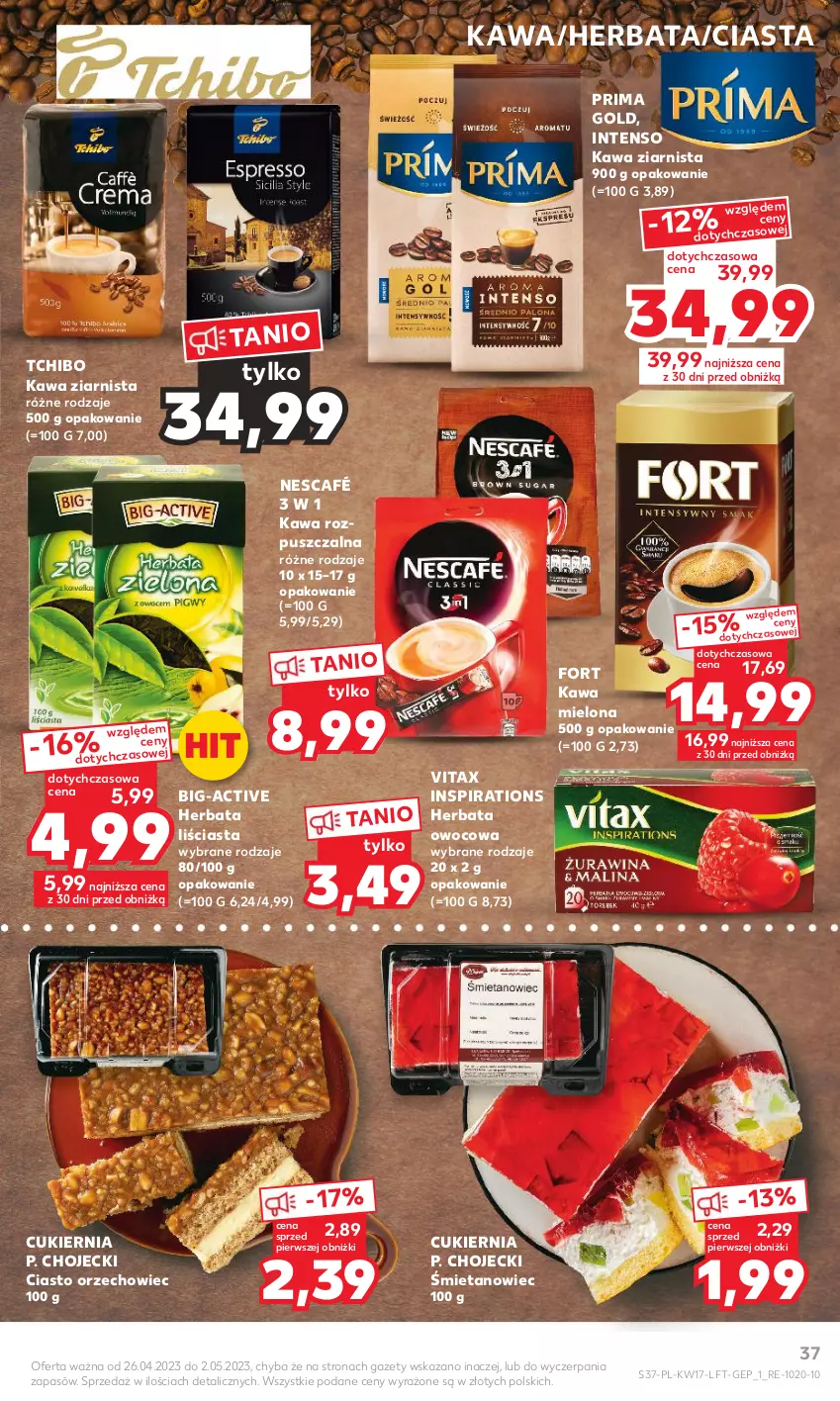 Gazetka promocyjna Kaufland - Gazetka tygodnia - ważna 26.04 do 02.05.2023 - strona 37 - produkty: Cukier, Herbata, Herbata owocowa, Kawa, Kawa mielona, Kawa rozpuszczalna, Kawa ziarnista, Nescafé, Prima, Tchibo, Vitax