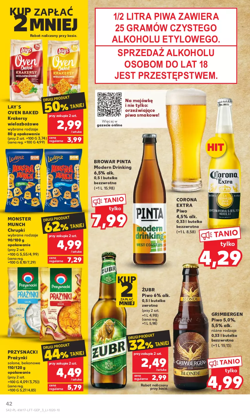 Gazetka promocyjna Kaufland - Gazetka tygodnia - ważna 26.04 do 02.05.2023 - strona 42 - produkty: Beko, Chrupki, Corona Extra, Gra, Krakersy, Monster Munch, Piwa, Piwo, Przysnacki