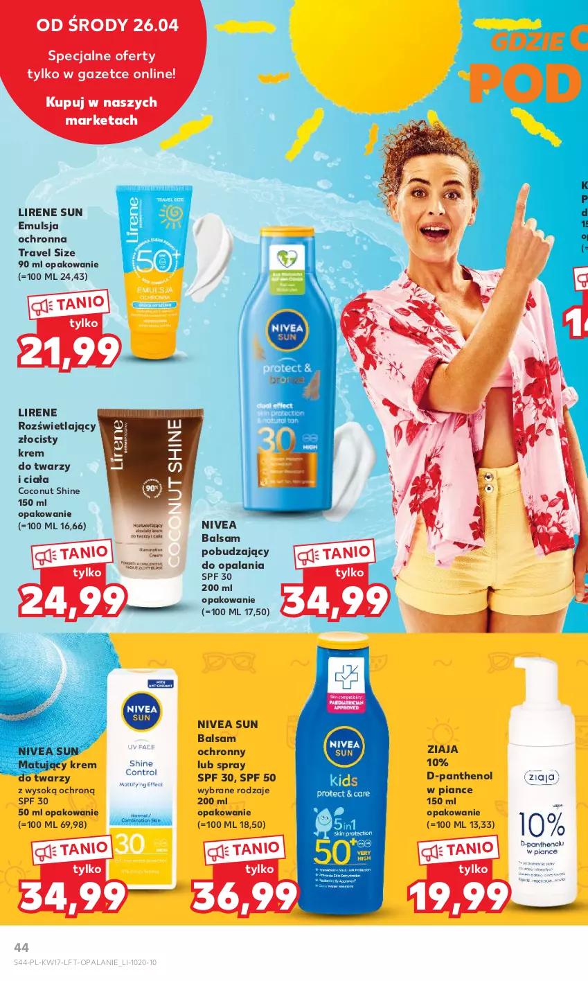 Gazetka promocyjna Kaufland - Gazetka tygodnia - ważna 26.04 do 02.05.2023 - strona 44 - produkty: Emulsja, Krem do twarzy, Lirene, Nivea, Sok, Ziaja