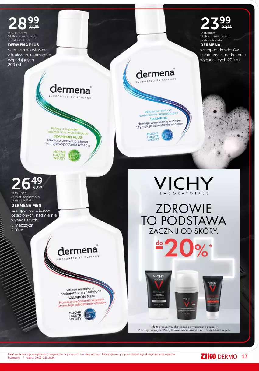 Gazetka promocyjna Ziko - Gazetka Ziko Dermo - ważna 19.09 do 02.10.2024 - strona 13 - produkty: Dermena, Ser, Szampon, Vichy