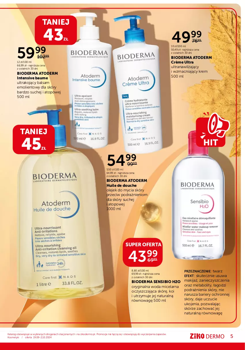 Gazetka promocyjna Ziko - Gazetka Ziko Dermo - ważna 19.09 do 02.10.2024 - strona 5 - produkty: Atoderm, Bioderma, Gin, Makijaż, Olej, Top, Tran, Woda, Woda micelarna