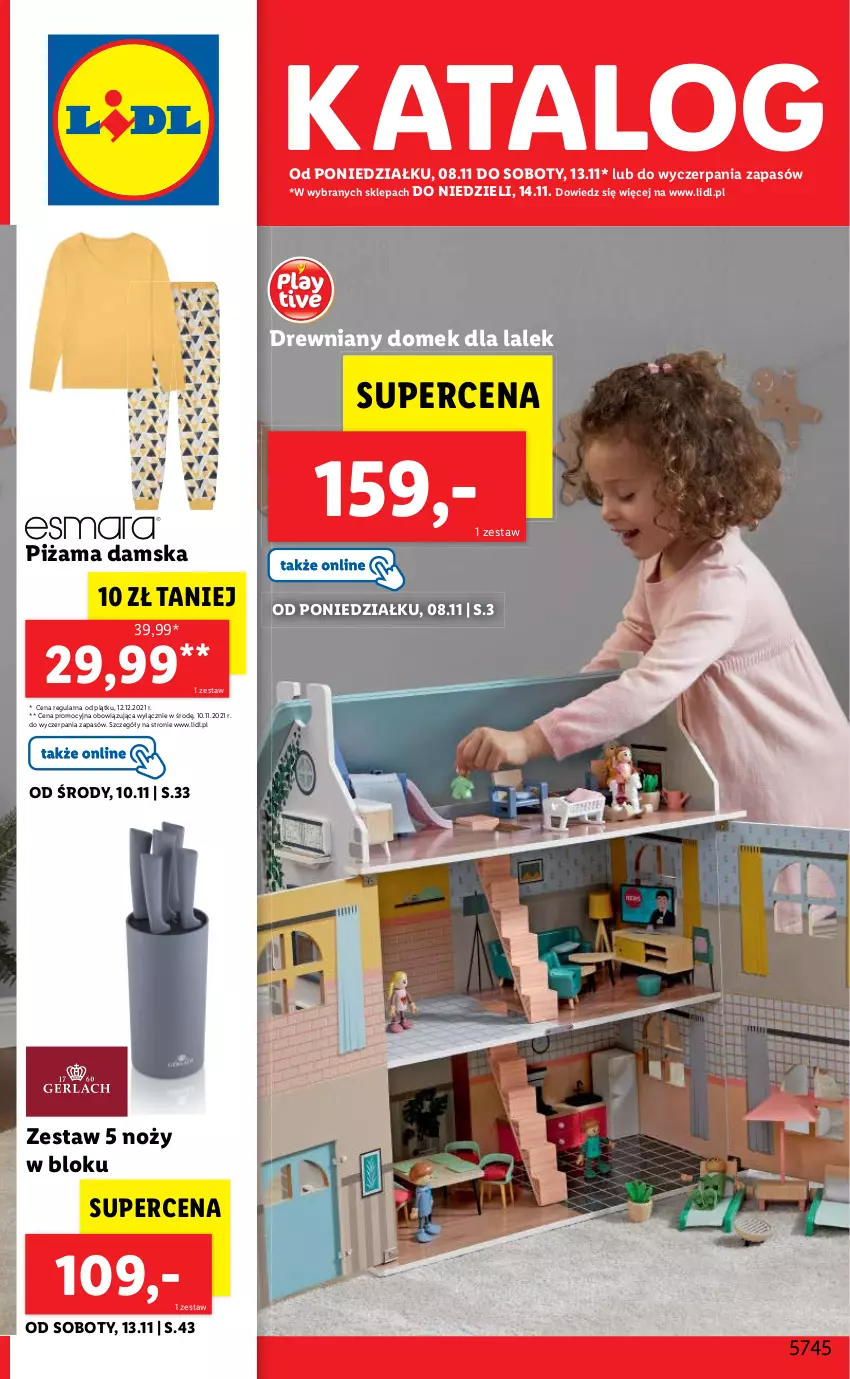Gazetka promocyjna Lidl - GAZETKA - ważna 08.11 do 15.11.2021 - strona 1 - produkty: Domek dla lalek, Noż, Piżama