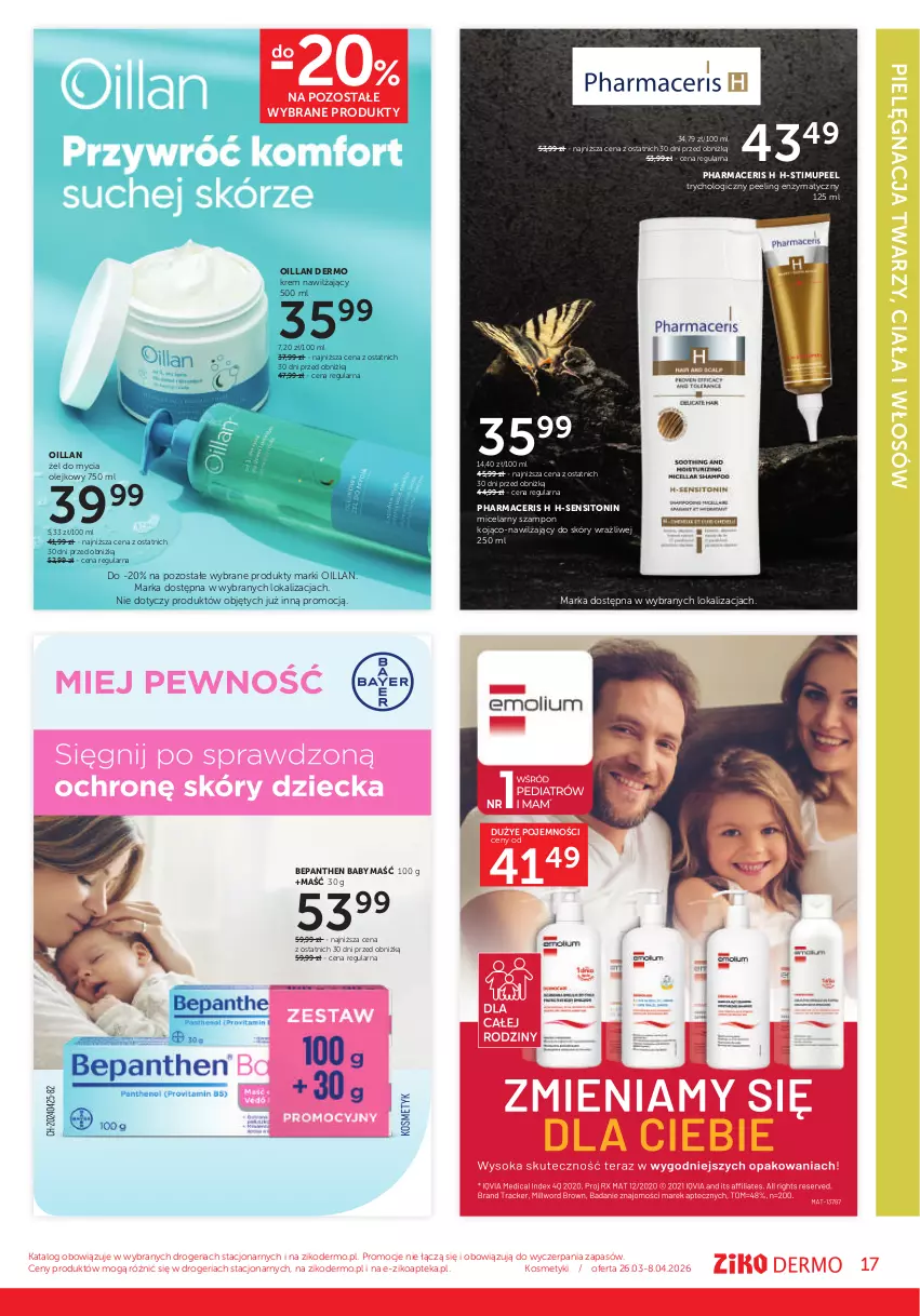 Gazetka promocyjna Ziko - Gazetka Ziko Dermo - ważna 26.03 do 08.04.2026 - strona 17 - produkty: Acer, Apteka, Bepanthen, Krem nawilżający, Oillan, Olej, Peeling, Pharmaceris, Sito, Szampon