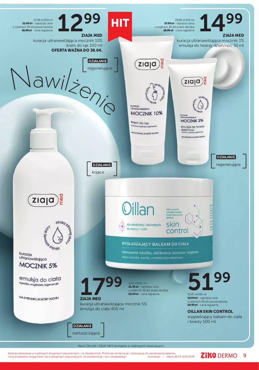 Gazetka promocyjna Ziko - Gazetka Ziko Dermo - ważna 26.03 do 08.04.2026 - strona 9 - produkty: Apteka, Balsam do ciała, Control, Emulsja, Krem do rąk, Oillan, Tran, Ziaja