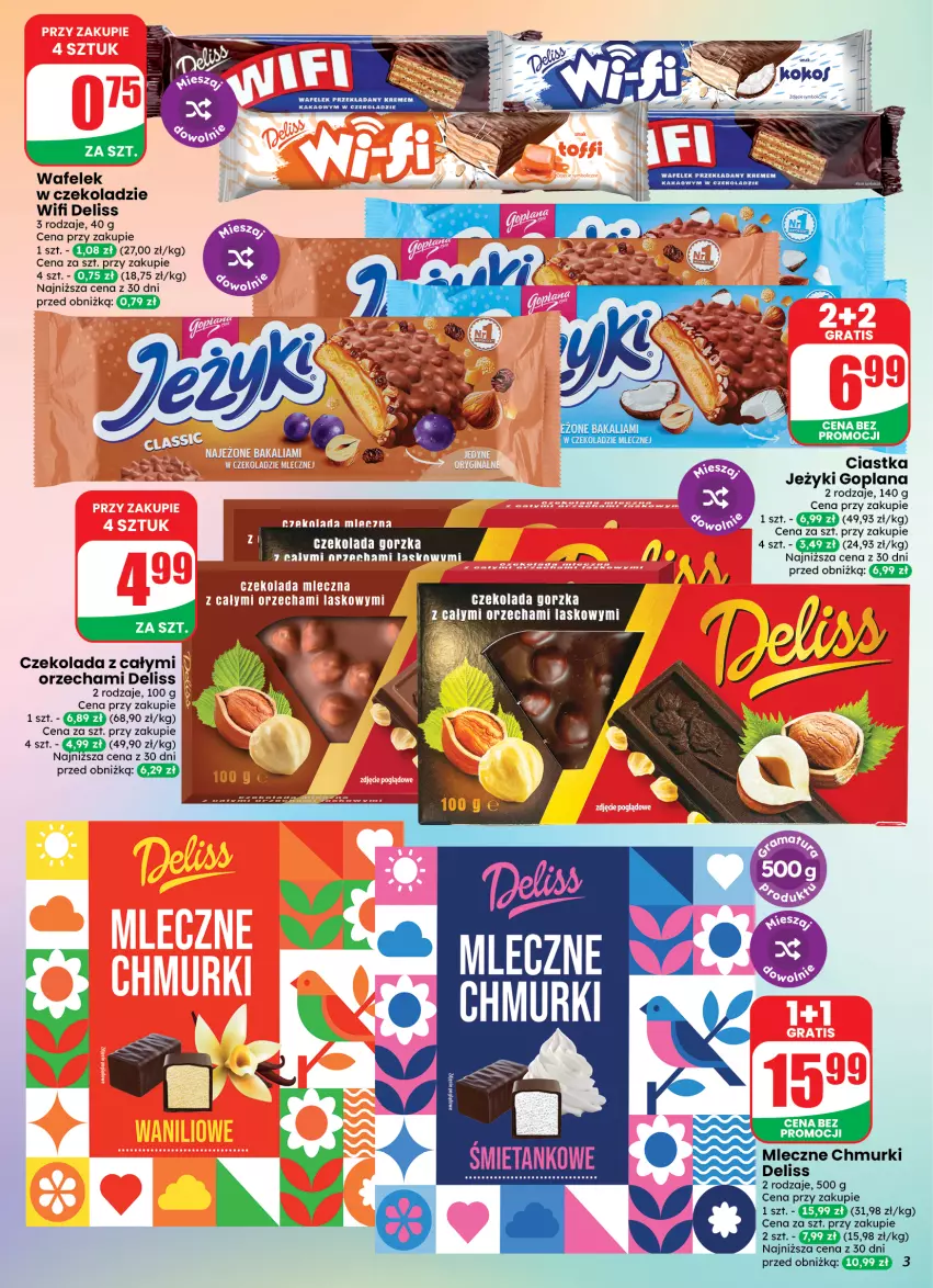 Gazetka promocyjna Dino - Weekendowe okazje - ważna 02.10 do 03.10.2026 - strona 3 - produkty: Ciastka, Czekolada, Czekolada gorzka, Czekolada mleczna, Deliss, Goplana, Jeżyki, LANA, Wafelek