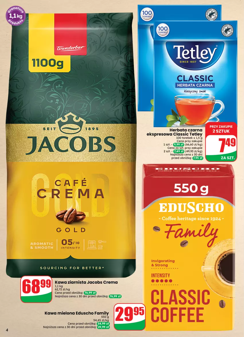 Gazetka promocyjna Dino - Weekendowe okazje - ważna 02.10 do 03.10.2026 - strona 4 - produkty: Fa, Herbata, Herbata czarna, Jacobs, Kawa, Kawa mielona, Kawa ziarnista, Tetley