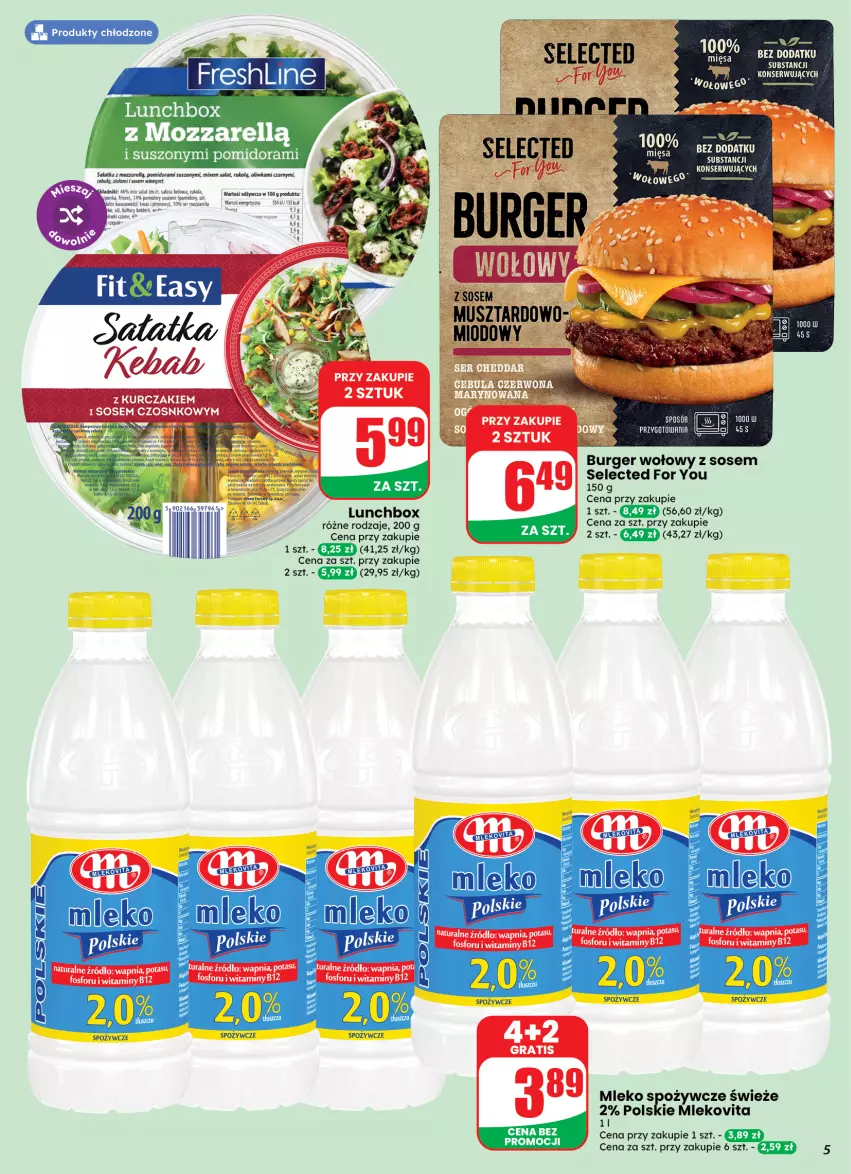 Gazetka promocyjna Dino - Weekendowe okazje - ważna 02.10 do 03.10.2026 - strona 5 - produkty: Burger, Mleko, Mlekovita, Mus, Sałat, Sałatka, Ser, Sos