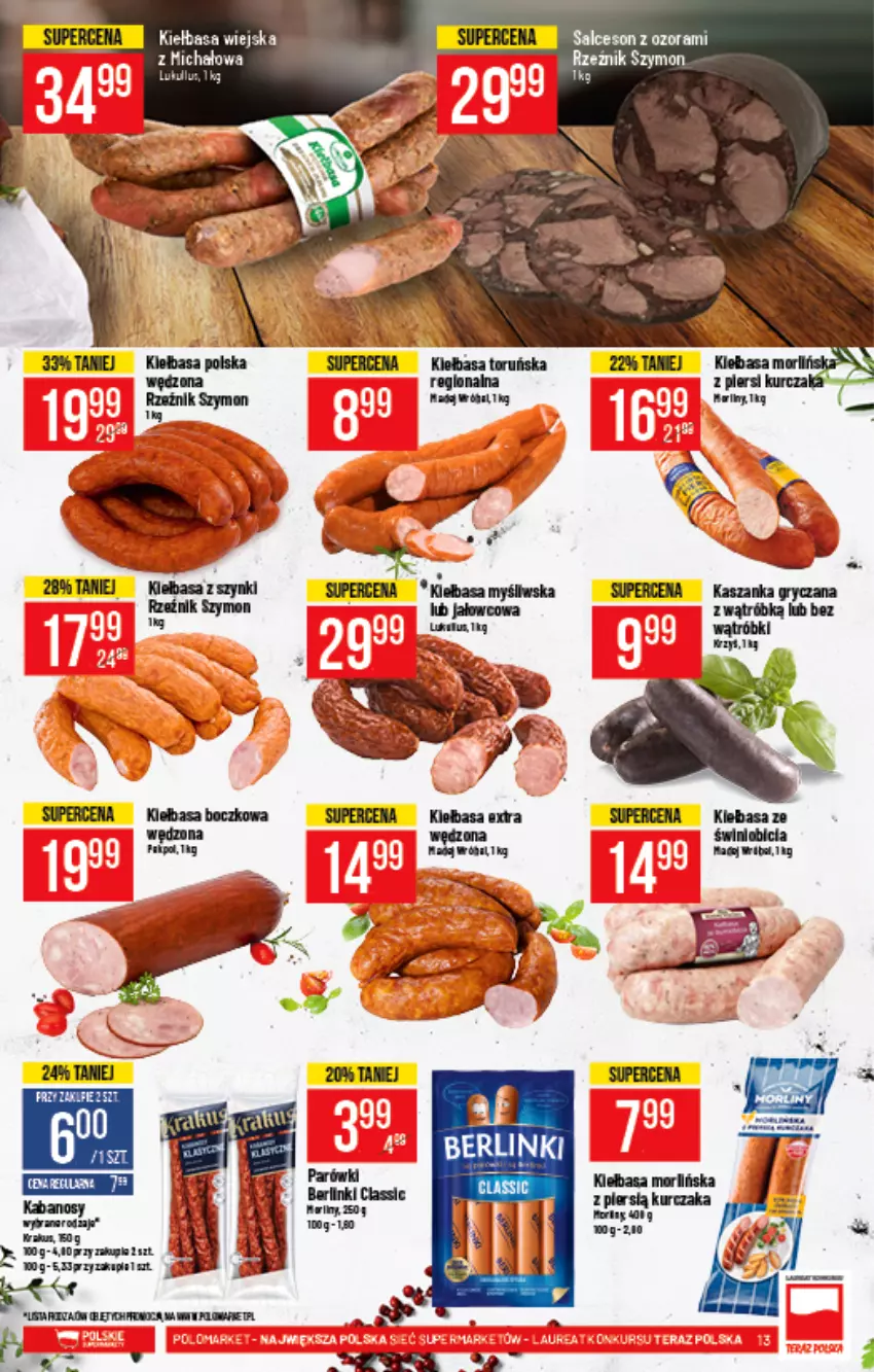 Gazetka promocyjna PoloMarket - Gazetka pomocyjna - ważna 25.08 do 31.08.2021 - strona 13 - produkty: Berlinki, BIC, Kabanos, Kiełbasa, Kiełbasa wiejska, Kurczak