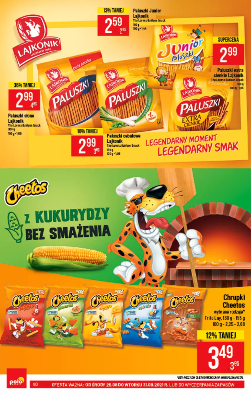 Gazetka promocyjna PoloMarket - Gazetka pomocyjna - ważna 25.08 do 31.08.2021 - strona 50 - produkty: Cheetos, Chrupki, Lajkonik
