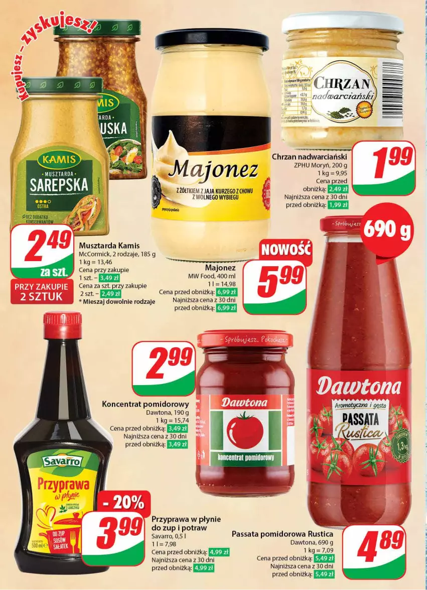 Gazetka promocyjna Dino - Gazetka 1 - ważna 04.01 do 05.01.2024 - strona 20 - produkty: Chrzan, Dawtona, Jaja, Kamis, Koncentrat pomidorowy, Majonez, Mus, Musztarda, Przyprawa w płynie, Rust, Savarro