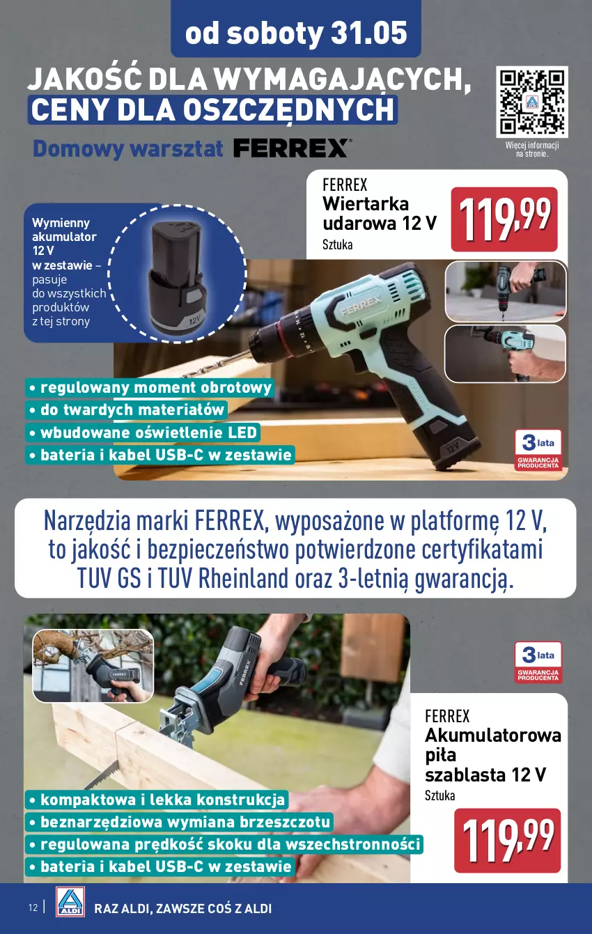 Gazetka promocyjna Aldi - Artykuły przemysłowe i tekstylia - ważna 28.05 do 31.05.2025 - strona 12 - produkty: Akumulator, Bateria, Kabel USB, Piec, Tarka, Wiertarka, Wiertarka udarowa