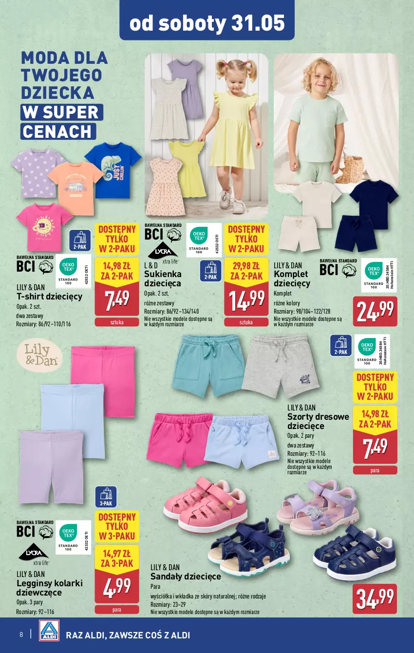 Gazetka promocyjna Aldi - Artykuły przemysłowe i tekstylia - ważna 28.05 do 31.05.2025 - strona 8 - produkty: Dres, Dzieci, Gin, Legginsy, Moda, Sandał, Sukienka, Szorty, T-shirt