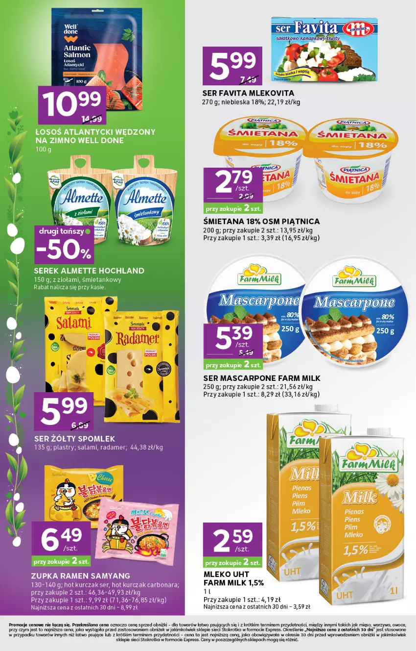Gazetka promocyjna Stokrotka - Stokrotka Express - ważna 02.04 do 08.04.2026 - strona 4 - produkty: Fa, Farm Milk, Favita, Kurczak, Mascarpone, Mięso, Mleko, Mlekovita, Owoce, Piątnica, Por, Radamer, Salami, Ser, Ser zołty, Warzywa
