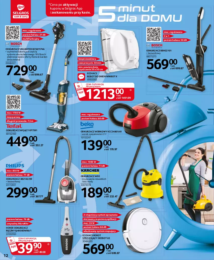Gazetka promocyjna Selgros - Katalog Sprzątanie - ważna 27.05 do 09.06.2021 - strona 12 - produkty: Akumulator, Bateria, Bosch, LG, Mop, Mop parowy, Odkurzacz, Robot, Robot sprzątający, Top
