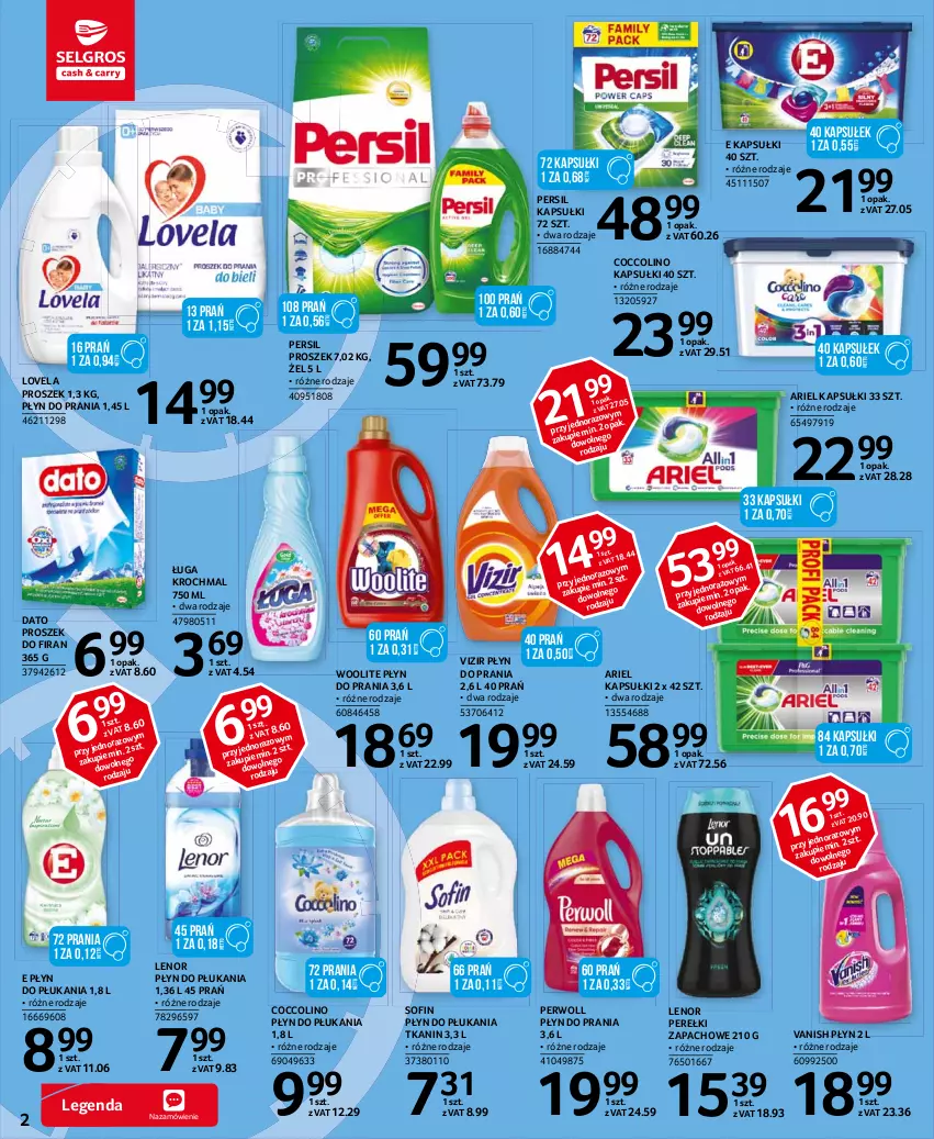 Gazetka promocyjna Selgros - Katalog Sprzątanie - ważna 27.05 do 09.06.2021 - strona 2 - produkty: Ariel, Coccolino, Lenor, Lovela, Perełki zapachowe, Persil, Perwoll, Płyn do płukania, Płyn do prania, Vanish, Vizir, Woolite