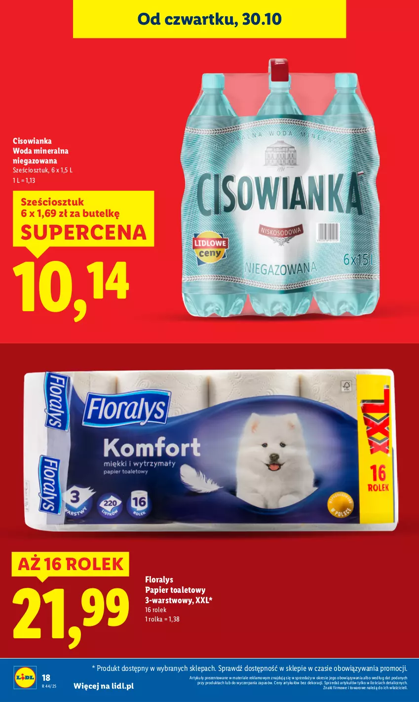 Gazetka promocyjna Lidl - GAZETKA - ważna 30.10 do 31.10.2025 - strona 18 - produkty: Cisowianka, Flora, Papier, Papier toaletowy, Woda, Woda mineralna