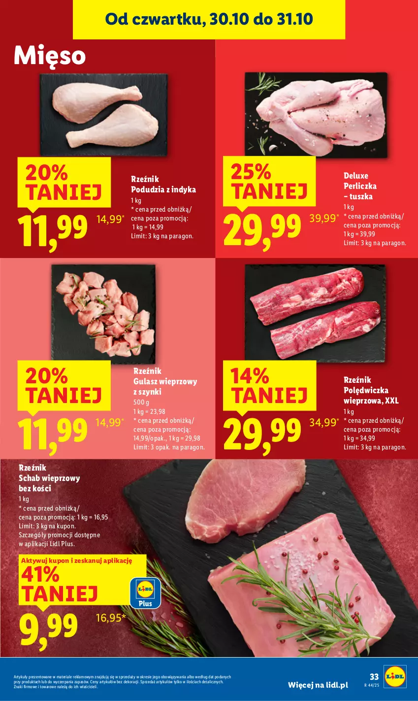 Gazetka promocyjna Lidl - GAZETKA - ważna 30.10 do 31.10.2025 - strona 35 - produkty: Mięso, Perliczka, Polędwiczka wieprzowa, Schab wieprzowy, Tusz