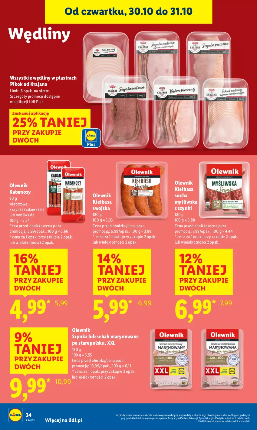 Gazetka promocyjna Lidl - GAZETKA - ważna 30.10 do 31.10.2025 - strona 36 - produkty: Kabanos, Kiełbasa, Olewnik, PIKOK, Szynka