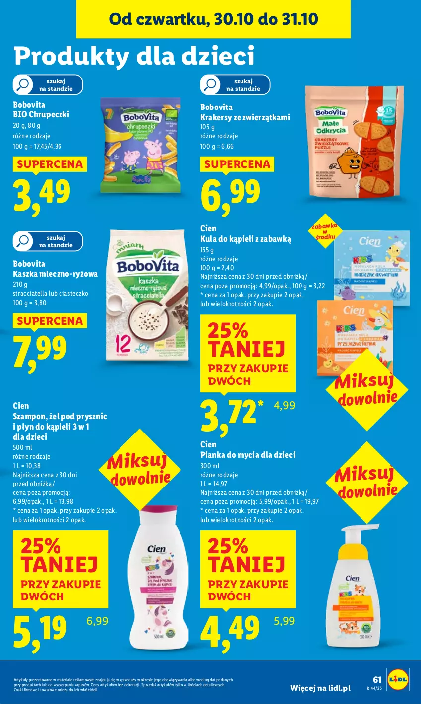 Gazetka promocyjna Lidl - GAZETKA - ważna 30.10 do 31.10.2025 - strona 63 - produkty: BoboVita, Dzieci, Krakersy, Kula do kąpieli, Płyn do kąpieli, Ryż, Szampon, Zabawka