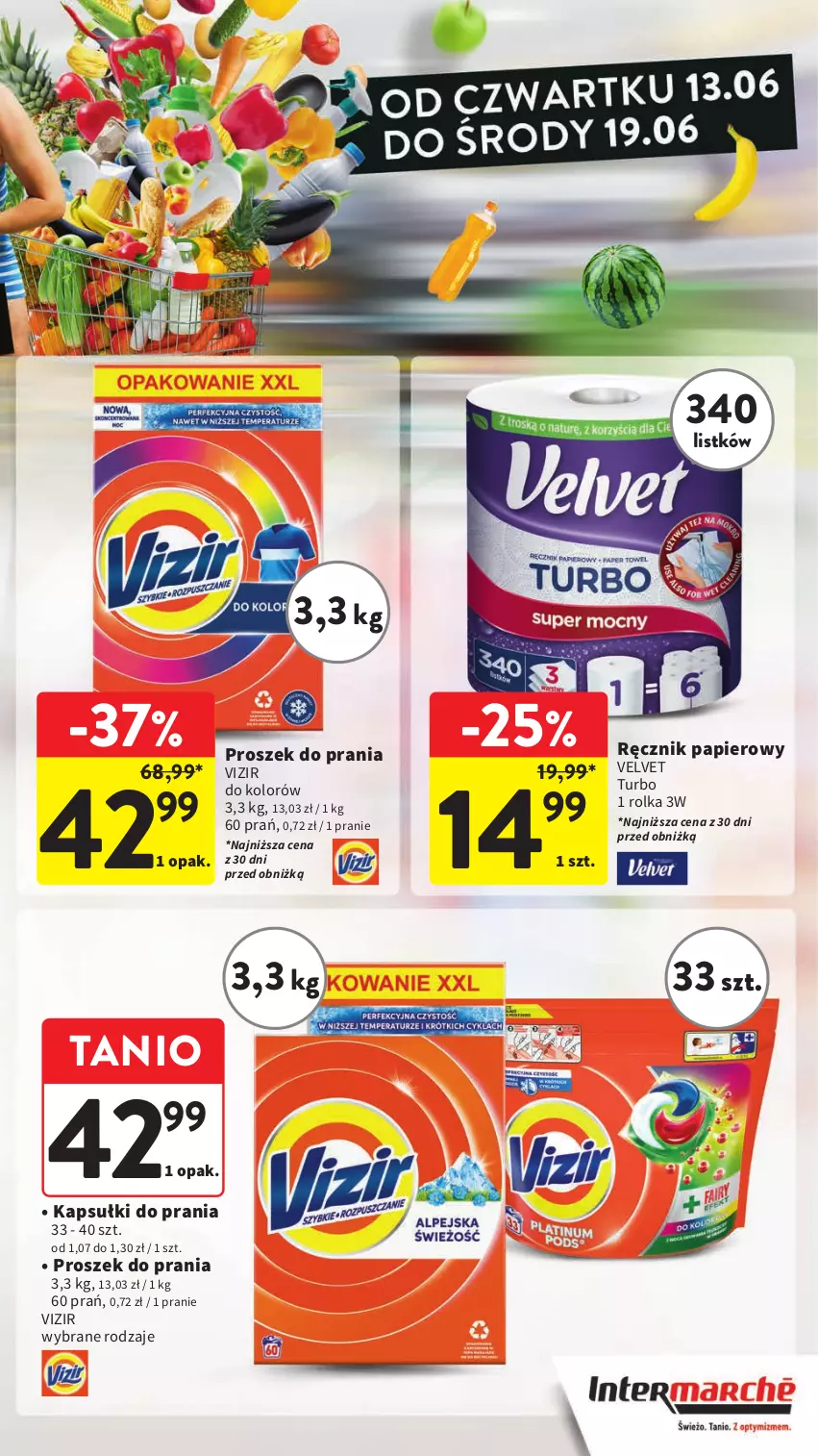 Gazetka promocyjna Intermarche - ważna 13.06 do 19.06.2024 - strona 15 - produkty: Kapsułki do prania, Papier, Proszek do prania, Ręcznik, Velvet, Vizir