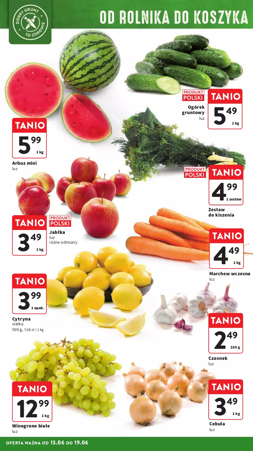 Gazetka promocyjna Intermarche - ważna 13.06 do 19.06.2024 - strona 18 - produkty: Arbuz, Cebula, Czosnek, Grunt, Jabłka, Ogórek, Siatka, Wino