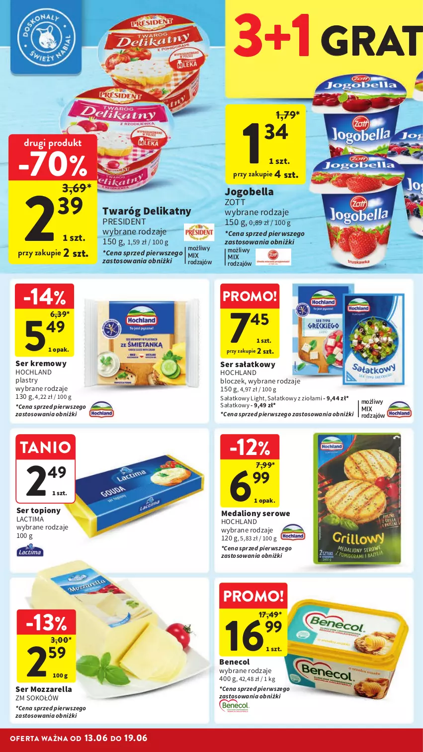 Gazetka promocyjna Intermarche - ważna 13.06 do 19.06.2024 - strona 26 - produkty: Bell, Bella, Benecol, Gra, Hochland, Jogobella, Lion, Mozzarella, Sałat, Ser, Ser topiony, Sok, Sokołów, Top, Twaróg, Twaróg delikatny, Zott