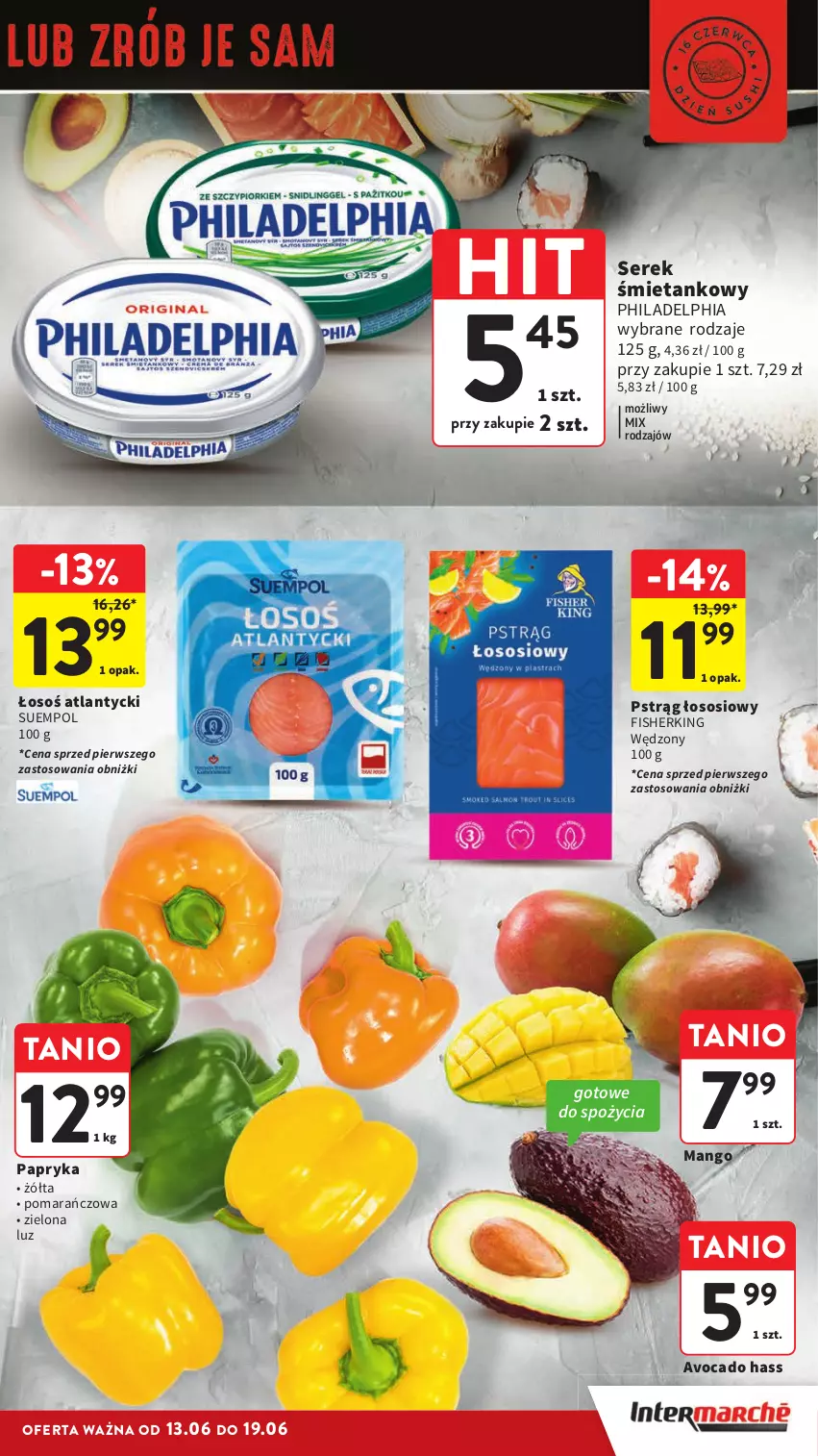 Gazetka promocyjna Intermarche - ważna 13.06 do 19.06.2024 - strona 37 - produkty: Avocado, Mango, Papryka, Philadelphia, Pstrąg, Pstrąg łososiowy, Ser, Serek, Sos, Suempol