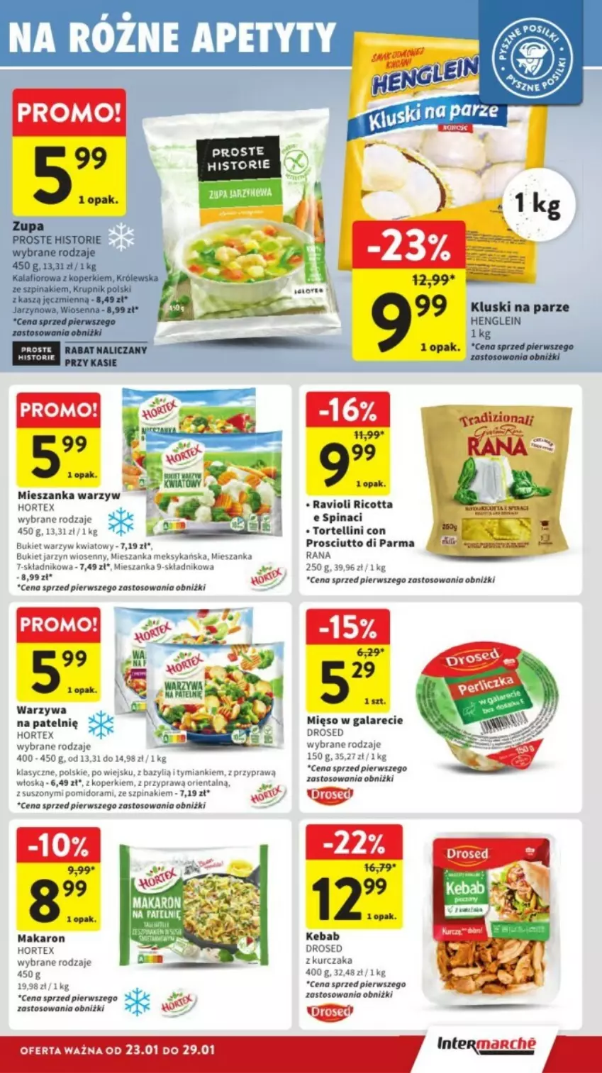 Gazetka promocyjna Intermarche - ważna 27.01 do 29.01.2025 - strona 10 - produkty: Bazyl, Bukiet, Bukiet warzyw, Gala, Hortex, Kalafior, Kebab, Kluski na parze, Krupnik, Kurczak, Makaron, Mięso, Mięso w galarecie, Mieszanka meksykańska, Mieszanka warzyw, Prosciutto, Ricotta, Szpinak, Warzywa, Zupa