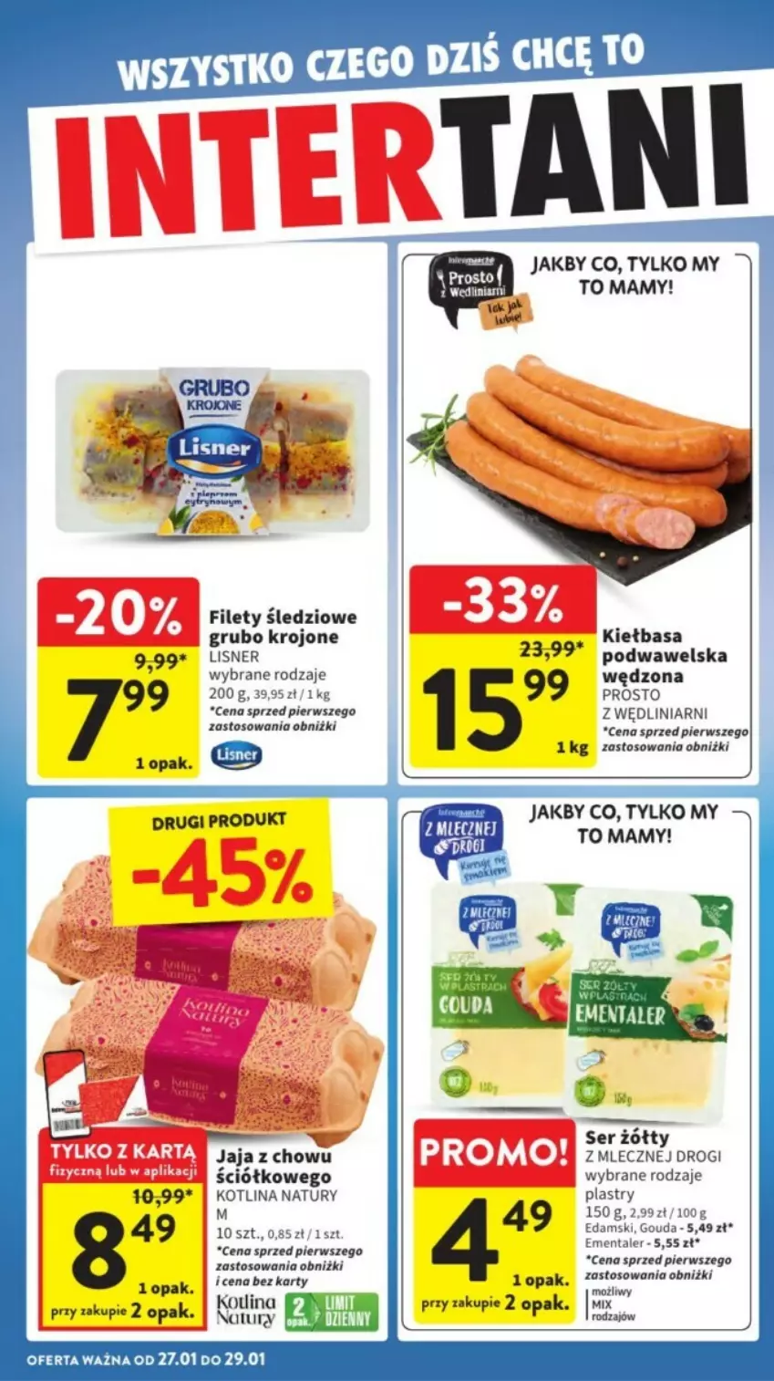 Gazetka promocyjna Intermarche - ważna 27.01 do 29.01.2025 - strona 12 - produkty: Edam, Ementaler, Gouda, Jaja, Kiełbasa, Kotlin, Lisner, Ser, Wawel