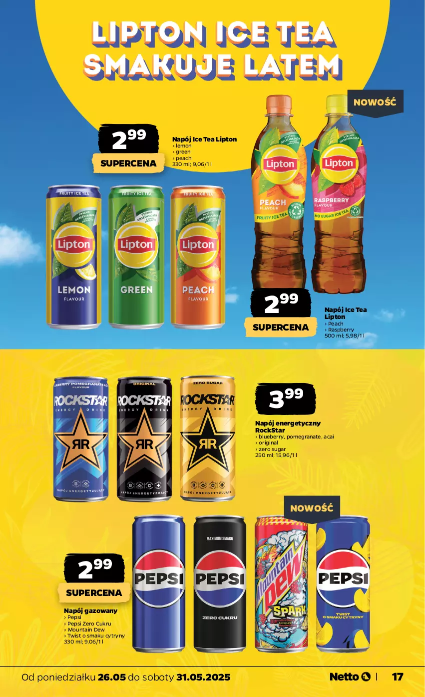 Gazetka promocyjna Netto - Od Poniedziałku - ważna 26.05 do 31.05.2025 - strona 17 - produkty: Cytryny, Gin, Gra, Granat, Ice tea, Lipton, Napój, Napój energetyczny, Napój gazowany, Pepsi