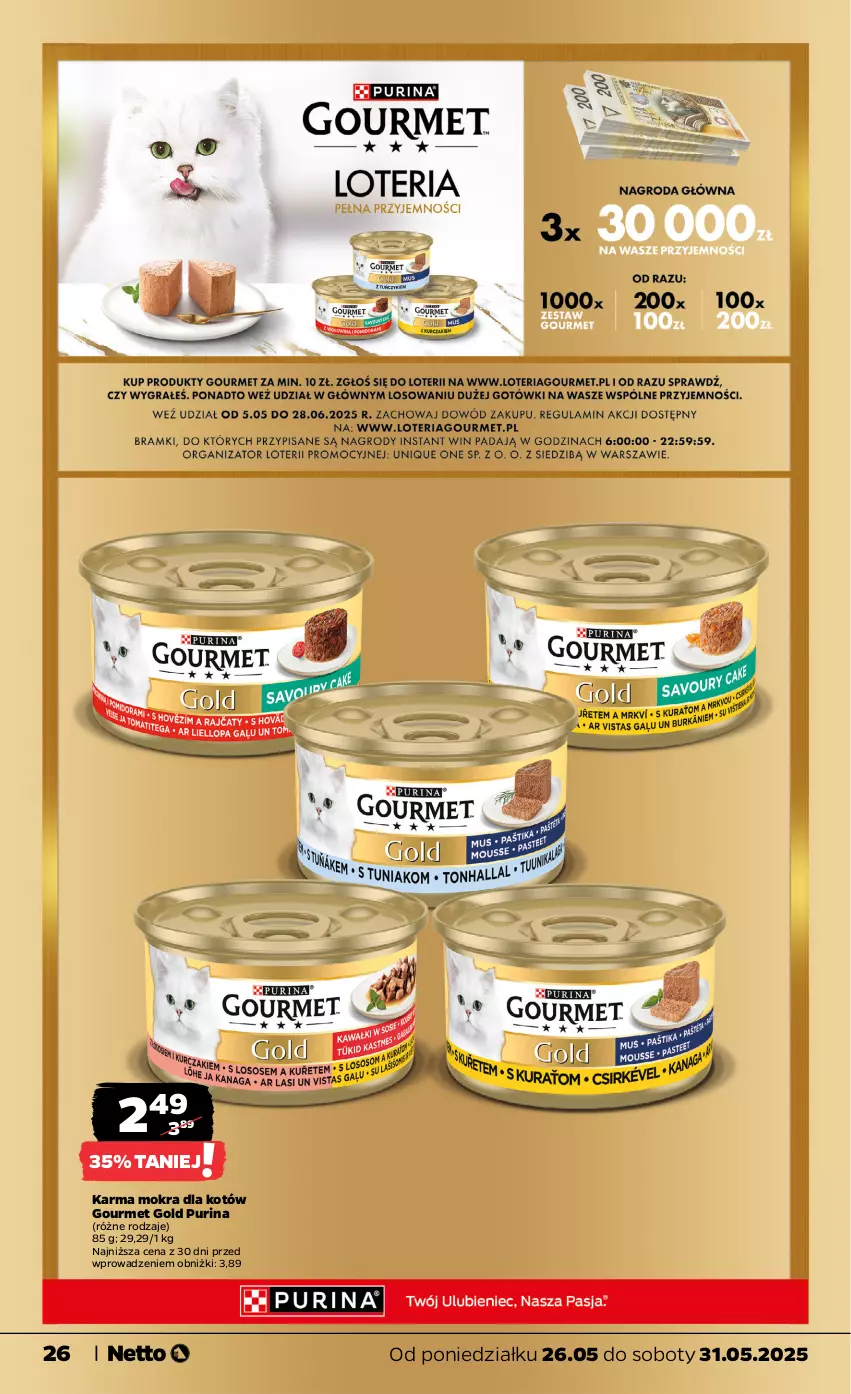 Gazetka promocyjna Netto - Od Poniedziałku - ważna 26.05 do 31.05.2025 - strona 26 - produkty: Gourmet Gold, Karma mokra dla kotów, Pur, Purina