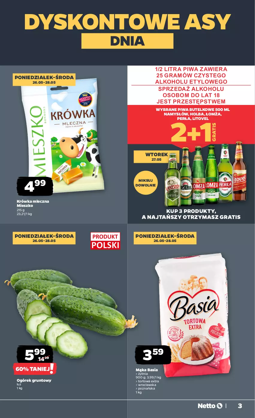 Gazetka promocyjna Netto - Od Poniedziałku - ważna 26.05 do 31.05.2025 - strona 3 - produkty: Basia, Gra, Grunt, Mąka, Namysłów, Ogórek, Perła, Piwa